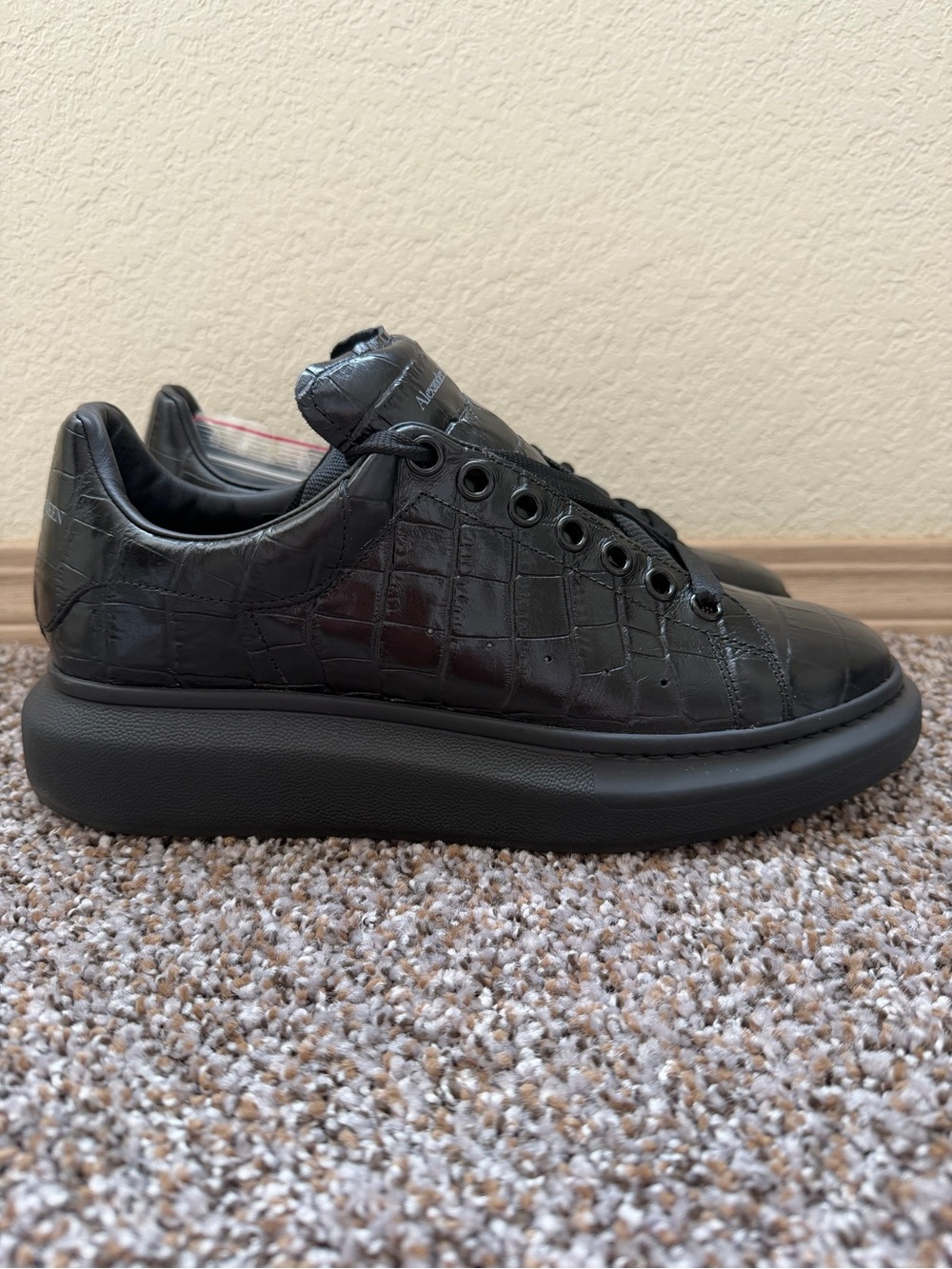 Alexander McQueen Black Croc Embossed Sneakers Men's